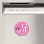 Girly Glam Hot Pink Glitter Sparkles Monogram Magneet (Insitu (Vaatwasser))