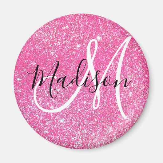 Girly Glam Hot Pink Glitter Sparkles Monogram Magneet (Voorkant)