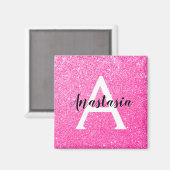 Girly Glam Hot Pink Glitter Sparkles Monogram Magneet (Voorkant / Achterkant)