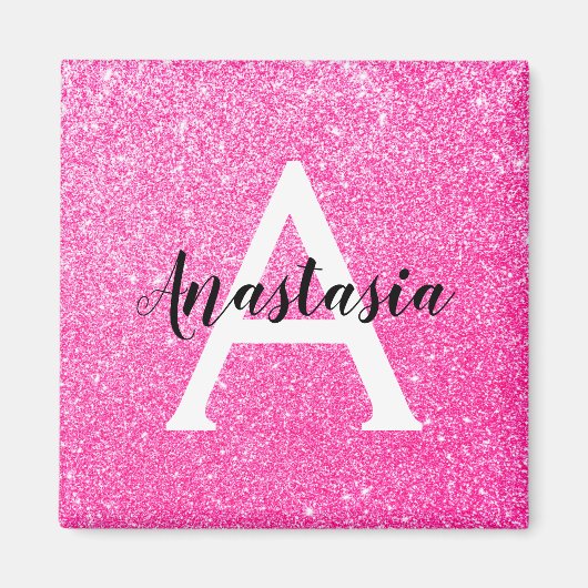 Girly Glam Hot Pink Glitter Sparkles Monogram Magneet (Voorkant)