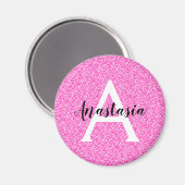 Girly Glam Hot Pink Glitter Sparkles Monogram Magneet (Voorkant / Achterkant)