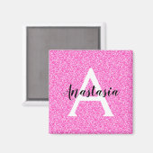 Girly Glam Hot Pink Glitter Sparkles Monogram Magneet (Voorkant / Achterkant)
