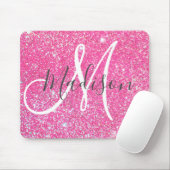 Girly Glam Hot Pink Glitter Sparkles Monogram Muismat (Met muis)