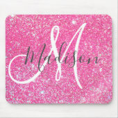Girly Glam Hot Pink Glitter Sparkles Monogram Muismat (Voorkant)