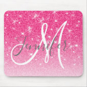 Girly Glam Hot Pink Glitter Sparkles Monogram Muismat (Voorkant)