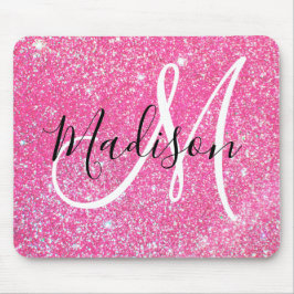 Girly Glam Hot Pink Glitter Sparkles Monogram Muismat