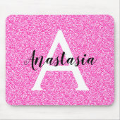 Girly Glam Hot Pink Glitter Sparkles Monogram Muismat (Voorkant)