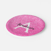 Girly Glam Hot Pink Glitter Sparkles Monogram Papieren Bordje (Gekanteld)