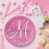 Girly Glam Hot Pink Glitter Sparkles Monogram Papieren Bordje (Feest)