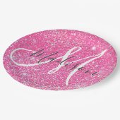 Girly Glam Hot Pink Glitter Sparkles Monogram Papieren Bordje (Gekanteld)