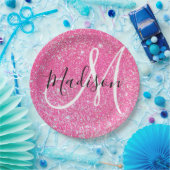 Girly Glam Hot Pink Glitter Sparkles Monogram Papieren Bordje (Feest)