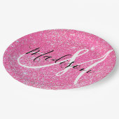 Girly Glam Hot Pink Glitter Sparkles Monogram Papieren Bordje (Gekanteld)