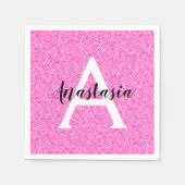 Girly Glam Hot Pink Glitter Sparkles Monogram Servet (Voorkant)