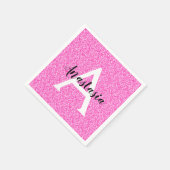 Girly Glam Hot Pink Glitter Sparkles Monogram Servet (Hoek)