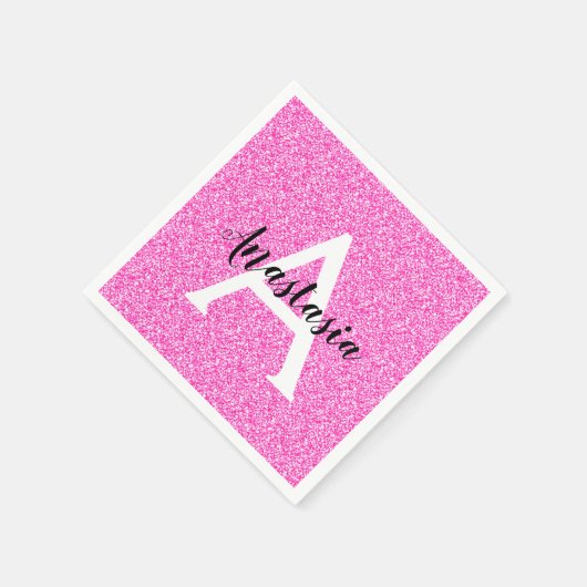 Girly Glam Hot Pink Glitter Sparkles Monogram Servet (Hoek)