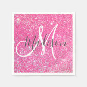 Girly Glam Hot Pink Glitter Sparkles Monogram Servet (Voorkant)