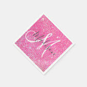 Girly Glam Hot Pink Glitter Sparkles Monogram Servet (Hoek)