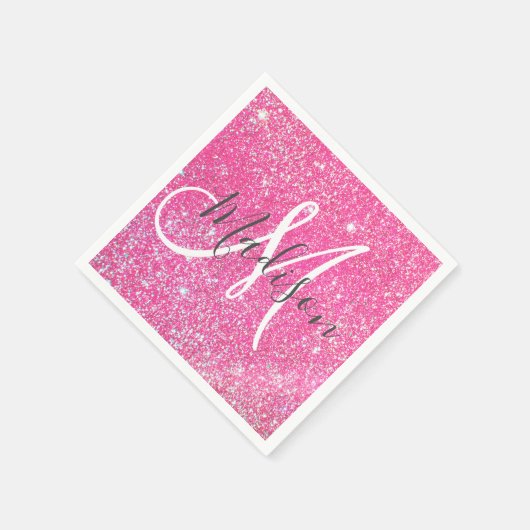 Girly Glam Hot Pink Glitter Sparkles Monogram Servet (Hoek)