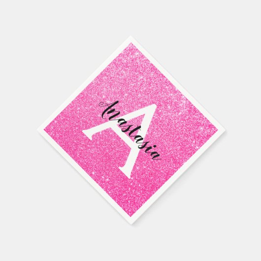 Girly Glam Hot Pink Glitter Sparkles Monogram Servet (Hoek)