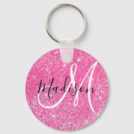 Girly Glam Hot Pink Glitter Sparkles Monogram Sleutelhanger