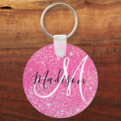 Girly Glam Hot Pink Glitter Sparkles Monogram Sleutelhanger (Voorkant)