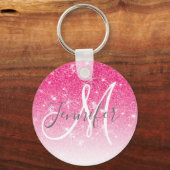 Girly Glam Hot Pink Glitter Sparkles Monogram Sleutelhanger (Voorkant)