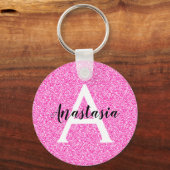Girly Glam Hot Pink Glitter Sparkles Monogram Sleutelhanger (Voorkant)