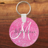 Girly Glam Hot Pink Glitter Sparkles Monogram Sleutelhanger (Voorkant)