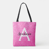 Girly Glam Hot Pink Glitter Sparkles Monogram Tote Bag (Achterkant)