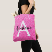 Girly Glam Hot Pink Glitter Sparkles Monogram Tote Bag (Dichtbij)