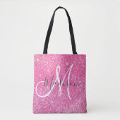 Girly Glam Hot Pink Glitter Sparkles Monogram Tote Bag (Voorkant)