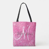Girly Glam Hot Pink Glitter Sparkles Monogram Tote Bag (Achterkant)