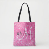Girly Glam Hot Pink Glitter Sparkles Monogram Tote Bag (Voorkant)