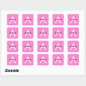 Girly Glam Hot Pink Glitter Sparkles Monogram Vierkante Sticker (Vel)