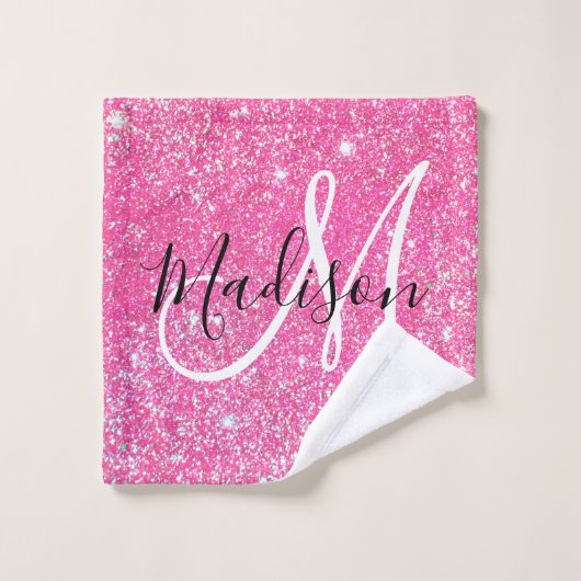 Girly Glam Hot Pink Glitter Sparkles Monogram Washandje (Wasdoekje)