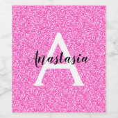 Girly Glam Hot Pink Glitter Sparkles Monogram Wijn Etiket (Enkel label)