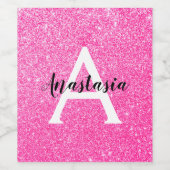 Girly Glam Hot Pink Glitter Sparkles Monogram Wijn Etiket (Enkel label)