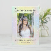 Girly Glam irridescent Pink Foto Quinceanera Kaart (Staand voorkant)