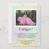 Girly Glam irridescent Pink Foto Quinceanera Kaart (Achterkant)