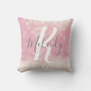 Girly Glam Light Pink Sparkles Monogram Name Kussen