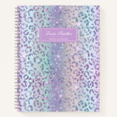 Girly Glam Mermaid Glitter Leopard Print Monogram Notitieboek (Voorkant)