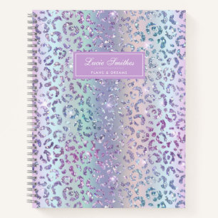 Girly Glam Mermaid Glitter Leopard Print Monogram Notitieboek