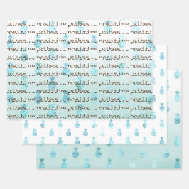 Girly Glam Mint Blauwgroen Aqua Tropische Ananas Inpakpapier Vel