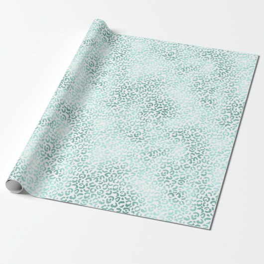 Girly Glam Mint Leopard Print Cadeaupapier (Uitgerold)
