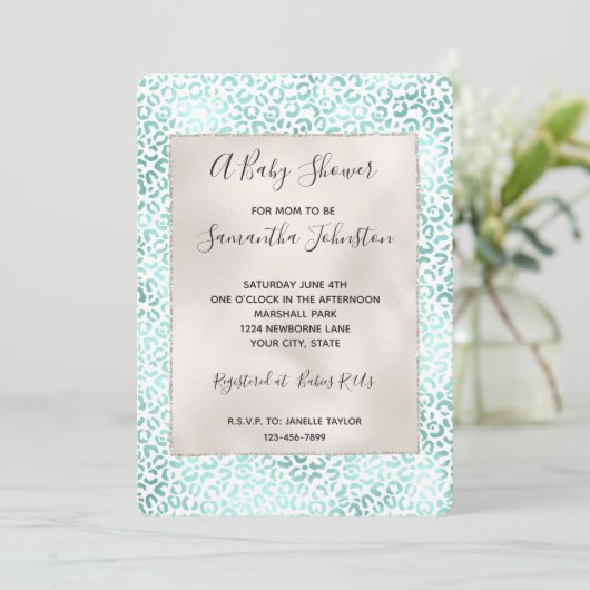 Girly Glam Mint Leopard Print Kaart (Staand voorkant)