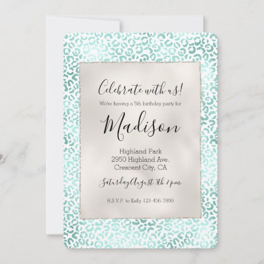 Girly Glam Mint Leopard Print Kaart (Voorkant)