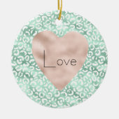 Girly Glam Mint White Leopard Print Blush Heart Keramisch Ornament (Voorkant)