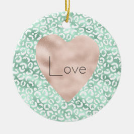 Girly Glam Mint White Leopard Print Blush Heart Keramisch Ornament