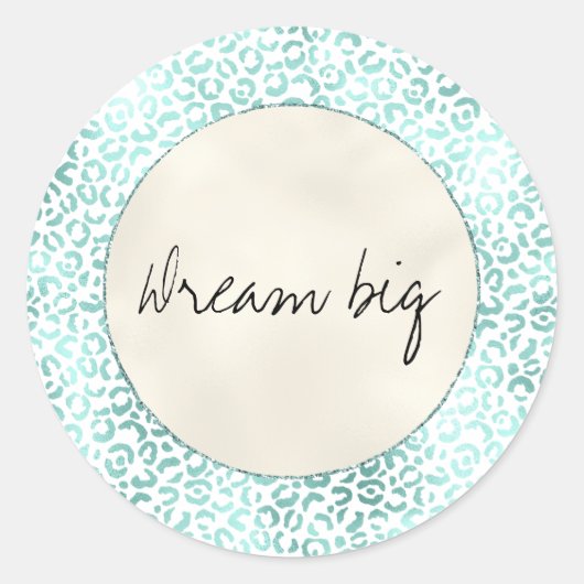 Girly Glam Mint Witte Crème Luipaard Print Ronde Sticker (Voorkant)