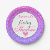 Girly & Glam Ombre Paars Pink Glitter Baby shower Papieren Bordje (Voorkant)